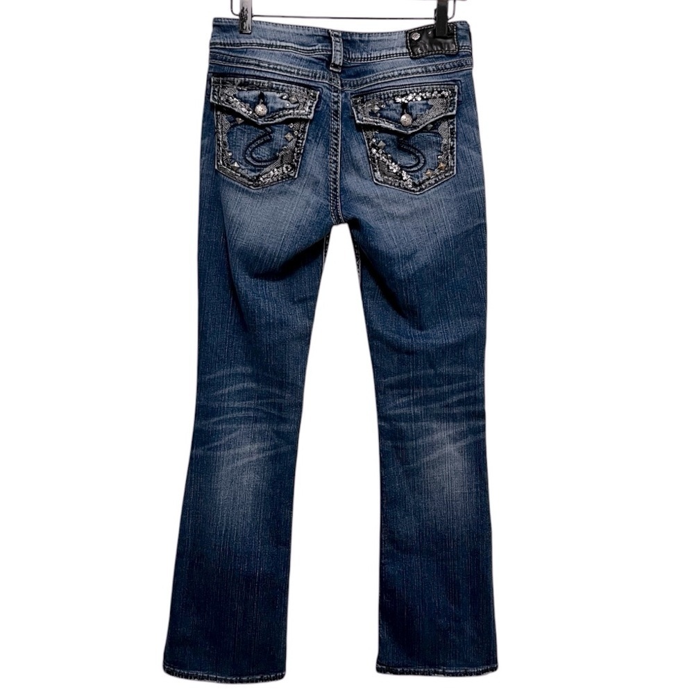 SILVER SUKI Y2K Low Rise Flap Pocket Bootcut Jeans Embellished Pocket Size 28